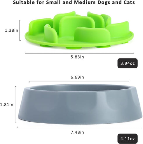 2-Pack Silicone Slow Feeder Pet Bowl Inserts with Strong Suction Cups, Puppy Slow Feeder for Most Dog Bowl or Dog Dish – Anti-Choking Design for S...