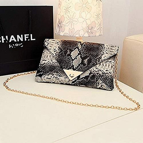 CLARA Women Fashion Snakeskin Pattern Clutch Handbag Envelope Bag Chain Shoulder Bag Evening Party Bag...