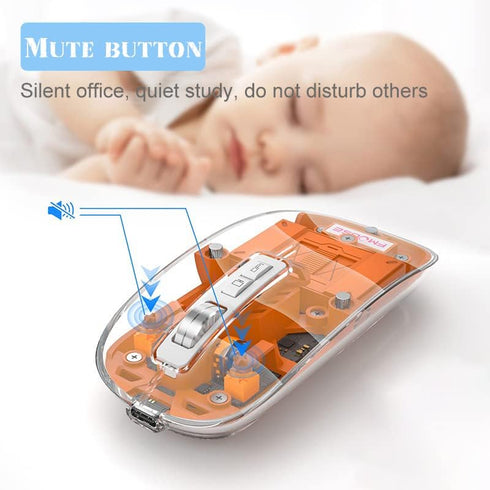 Transparent Wireless Mouse BT5.1/2.4G Bluetooth Mouse Rechargeable Mute Mouse for Mac,iPad,MacBook,Laptop,PC(Orange)...