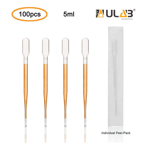 ULAB Sterile Transfer Pipette, Essential Oils Pipettes Vol. 5ml, 2ml Graduated, 0.5ml Graduation Interval, 155mm Long, Low-Density Polyethylene Ma...