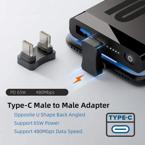 CY 480Mbps USB-C Type C Male to Male Coupler Extender Power Data Adapter Opposite U Shape Back Angled for Power Bank Phone Laptop...