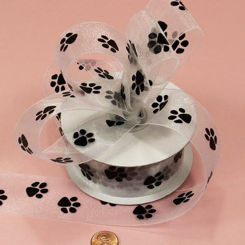 White Sheer Paw Prints Ribbon, 1-1/2" X 25Yd...
