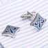 Blue Fleur de lis cufflinks Shield Shape Blue cuff links for men...