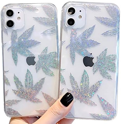 Blingy's for iPhone 13 Pro Case (6.1 inch), Hemp Style Sparkling Bling Bling Glitter Weed Style Transparent Soft TPU Protective Clear Case Compati...