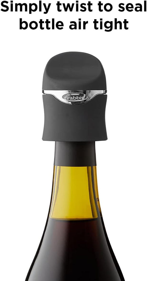 Rabbit Champagne and Wine Sealer, Airtight Wine and Champagne Stopper, Keeps Bubbles Fresh Longer, Easy to Use, Velvet Black, Essential Bar Tool...