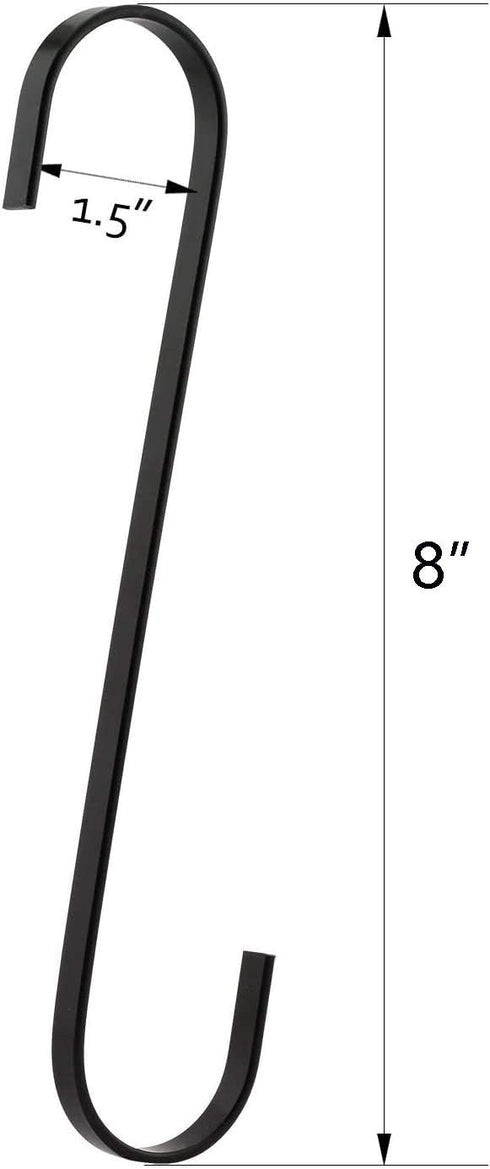 6-Pack 8 Inch Black Chrome Finish Steel Hanging Flat Hooks - S Shaped Hook Heavy-Duty S Hooks, for Kitchenware, Pots, Utensils, Plants, Towels, Ga...