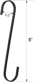 6-Pack 8 Inch Black Chrome Finish Steel Hanging Flat Hooks - S Shaped Hook Heavy-Duty S Hooks, for Kitchenware, Pots, Utensils, Plants, Towels, Ga...