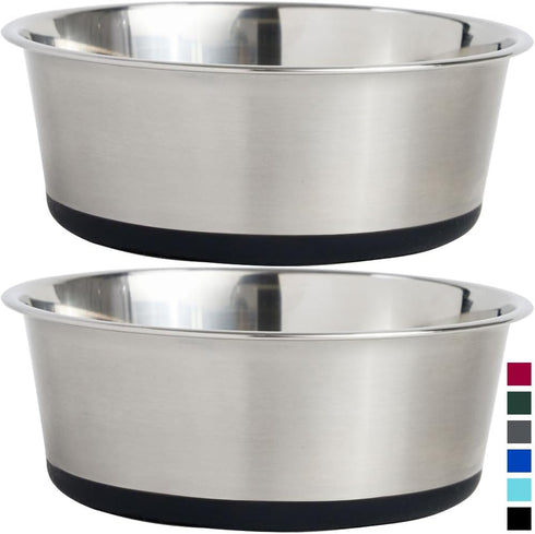 Gorilla Grip Stainless Steel Metal Dog Bowl Set of 2, Rubber Base, Heavy Duty Feeding Dishes, Food Grade BPA Free, Less Sliding, Quiet Pet Bowls f...