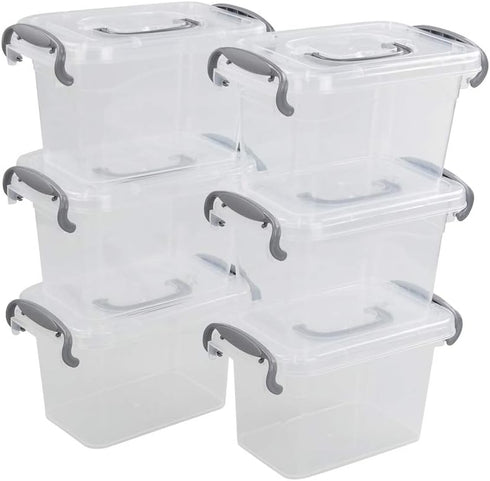 1.5 L Tiny Plastic Bins Boxes with Gray Handle, Mini Plastic Storage Box Organizer, 6-Pack...