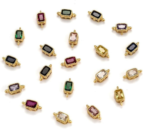 KitBeads 10pcs Real Gold Plated Connector Charms Mixed Color Crystal Double Loop Charms Cubic Zirconia Links Charms for Jewelry Making Craft...