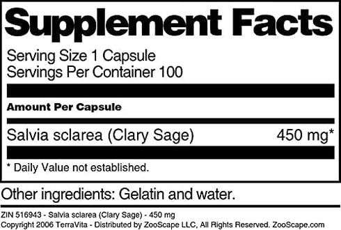 Salvia sclarea (Clary Sage) - 450 mg (100 Capsules, ZIN: 516943)...