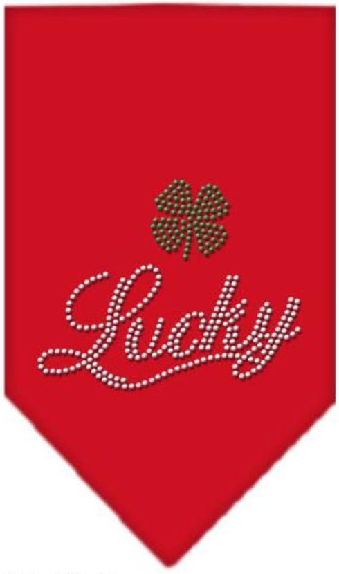 Pet and Dog Bandana Rhinestone, Lucky Script Red Small...