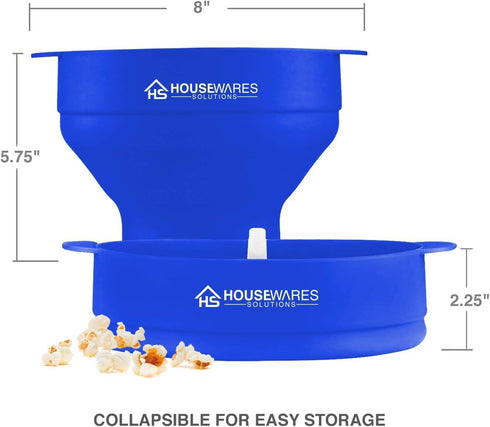 Collapsible Silicone Microwave Hot Air Popcorn Popper Bowl With Lid and Handles - Blue...
