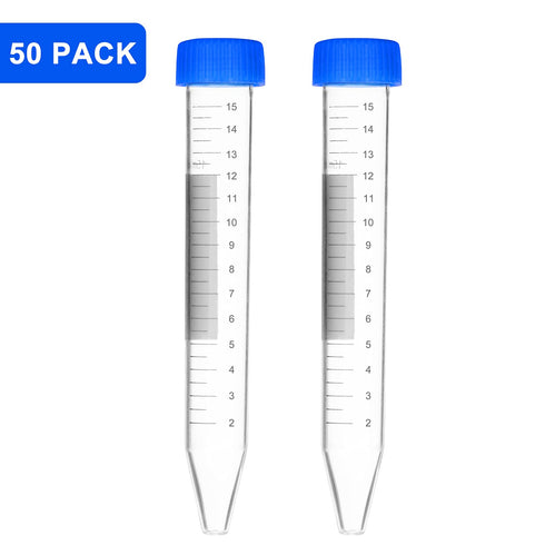 stonylab Micro Centrifuge Tubes, 15ml Polypropylene Graduated Clear Plastic Centrifuge Vials with Flat-Top Snap Cap, Pack of 50 (15 ml, 50 Packs)...