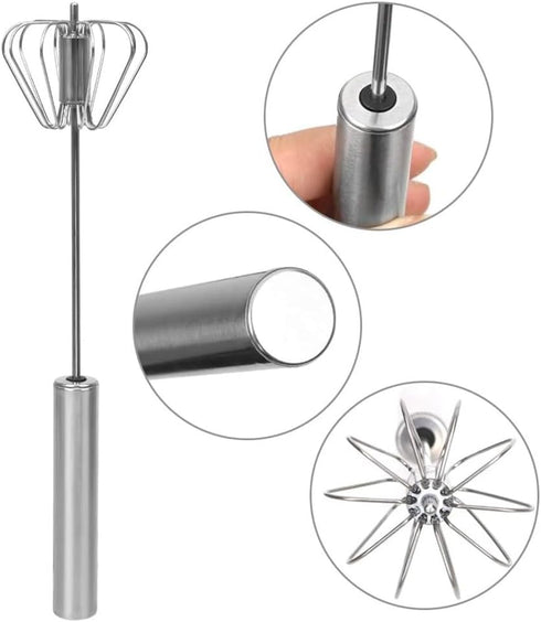 Stainless Steel Semi-Automatic Whisk Egg Whisk Hand Push Rotary Whisk Blender Semi Auto Egg Beater Hand Push Mixer Stirrer Egg Scrambler for Blend...