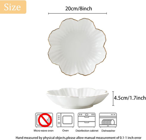 Porcelain Serving Dish,Ceramics Flower Relish Tray with Metallic Rim,Serving Bowls for Wedding,Party Perfect for Small Cereal, Pasta, Salad, Candy...