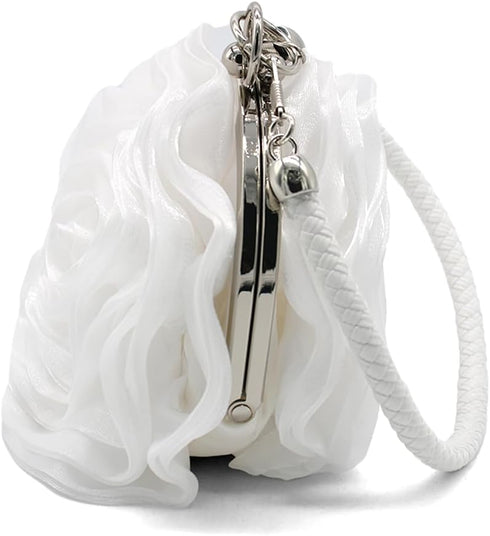 Rose Shaped Evening Bag Soft Satin Clutch Purse Floral Wristlet Handbag for Women Wedding Party Purse...