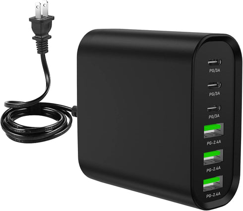 USB C Charger,100W 6 Port Charging Station with 3 USB C Ports and 3 QC USB A Ports, Portable PD Fast USB C Wall Charger for iPhone 14/13/12/11/Air...