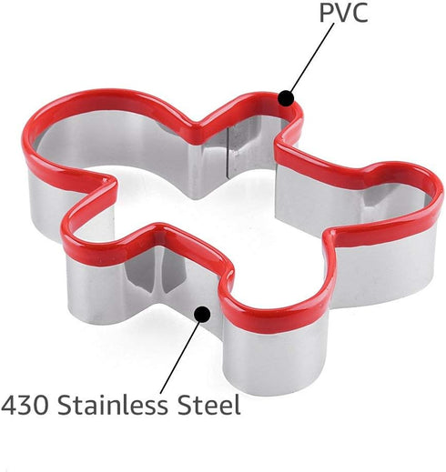 3pcs Gingerbread Man Cookie Cutters Set Gingerbread Boy Shape Mould with Red Environmental PVC...