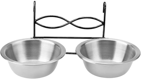 Owlike Stainless Steel Dual Hanging Food Water Bowl Feeder with Hook for Cat Pet Dog Puppy Crate Cage...