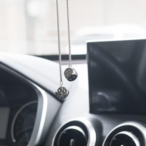 Creative Hanging Dice with Dots Car Metal Pendant Rear View Mirrors Charms Ornament (Silver)...