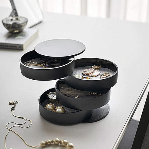 Jewelry Organizer Small Jewelry Storage Box 4-Layer Rotating Travel Jewelry Tray Holder for Women Bracelets Rings Bracelets Earrings (Black)...