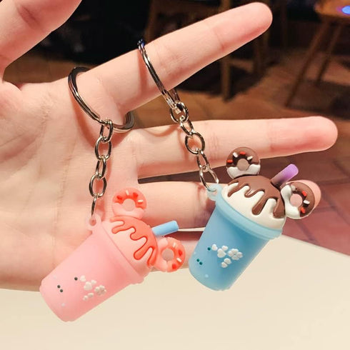POYAMUSE Colorful Donut Boba Tea Charm Keychain - Cute Accessory Keyring for Boba Tea Lovers...