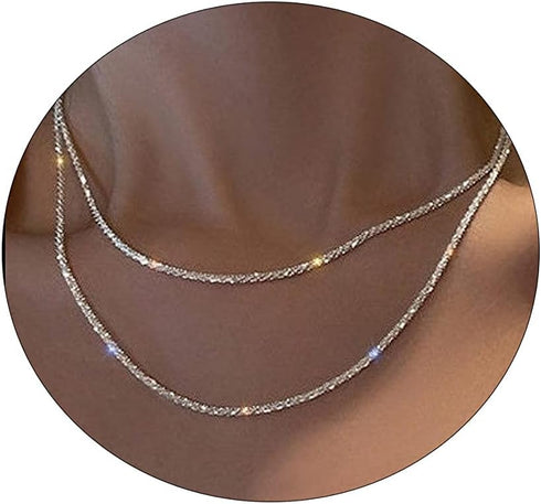 Layered Necklaces for Women Silver Plated Dainty Snake Twist Rope Delicate Layered Necklace Different Length Choker Necklaces Silver Jewelry for W...