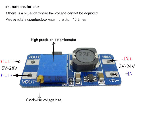 MT3608 DC-DC Step Up Boost Power Converter Adjustable 2A Module Step Up Voltage Regulator Board Input 2-24V to Output 5V-28V (Pack of 5)...