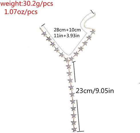 Nicute Rhinestone Long Necklaces Chain Crystal Star Y-Necklace Sexy Body Jewelry for Women...