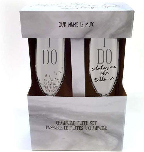 Enesco Our Name is Mud I Do Glittered Wine Glasses Wedding Champagne Flute, 2 Piece Set, Clear...