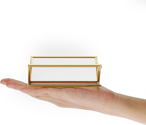 Hipiwe Glass Business Card Holder for Desk, Golden Metal Frame Business Card Display Stand for Office Reception Exhibition Meeting Desktop Organiz...