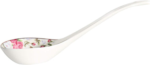 Big Porcelain Spoon Bone china Large Porridge Spoons White Ceramic Flatware Soup Spoons Long Handled Flower Pattern Scoop(Flower Pattern)...