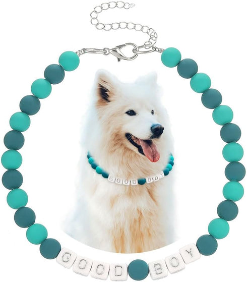Madison Tyler Dog Beaded Necklace | Adjustable Beaded Durable Dog Necklace | Cute Fashion Pet Collar | Good Boy Jewelry Green Beaded Puppy Accesso...