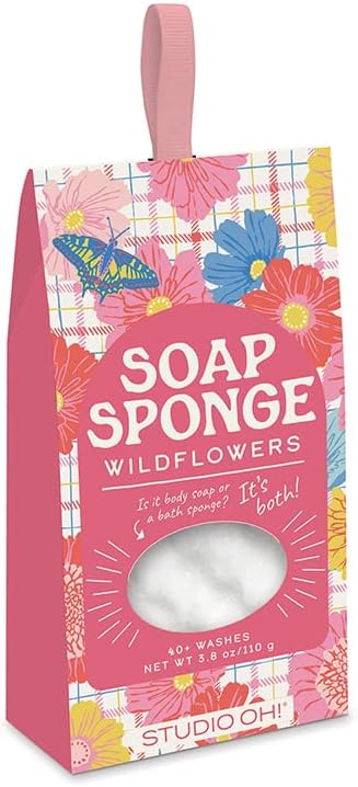Studio Oh! Plaid Blossoms Body Soap Sponge, Wildflowers 2-in-1 Body Wash Infused Shower and Bath Sponge, Up to 40 Washes...