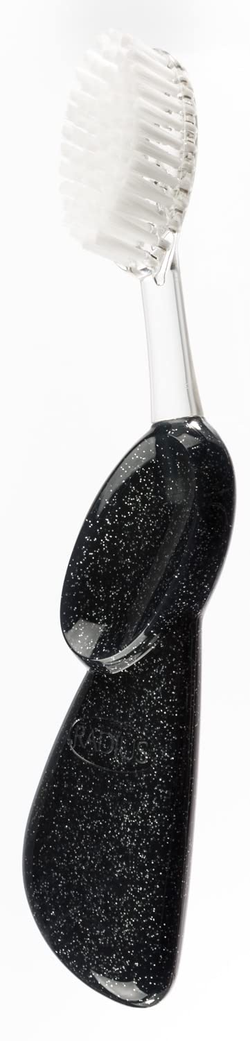 RADIUS Toothbrush Big Brush with Replaceable Head, Left Hand, Soft in Black Sparkle, BPA Free and ADA Accepted, Designed to Improve Gum Health and...