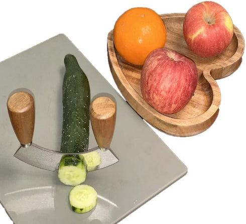 Mezzaluna Chopper Rocking Knife with Sharp Blades,ULU Knife As a Veggie Rocker Pizza Cutter Kale Herbs Chopper Cheese Slicer...