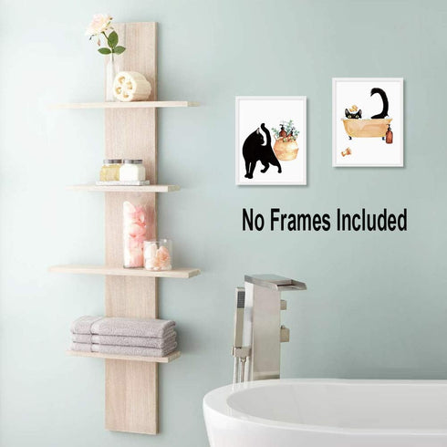 LHIUEM Black Cat Bathroom Decor, Funny Bathroom Wall Art Set of 4(8"X10",unframed) Modern Animals Kitty Pictures, Kitten Bathing Canvas Poster cat...