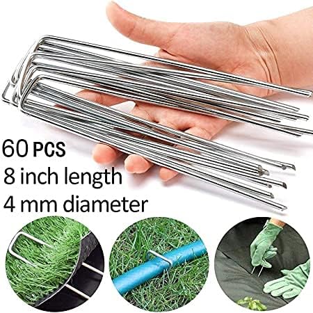 U/D 4 Inch Galvanized Landscape Staples 60 Pack 11 GaugeGarden Stakes Heavy-Duty Sod Pins Anti-Rust Fence Stakesfor Weed Barrier Fabric Ground Cov...