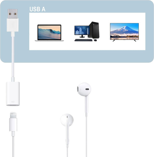 USB Male to Lightning Female Audio Adapter Cable,Type A to Lightning Dongle Converter Support Volume Control Mic Compatible with MacBook Computer ...