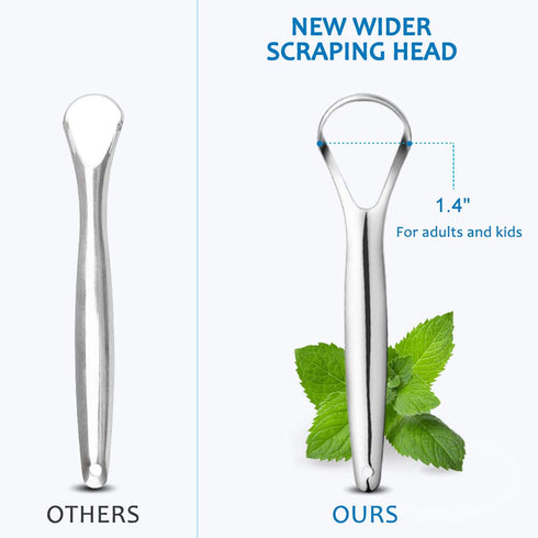 2-Pack Tongue Scraper, 100% Useful Surgical Stainless Steel Tongue Cleaner for Both Adults and Kids, Professional Reduce Bad Breath Metal Tongue S...