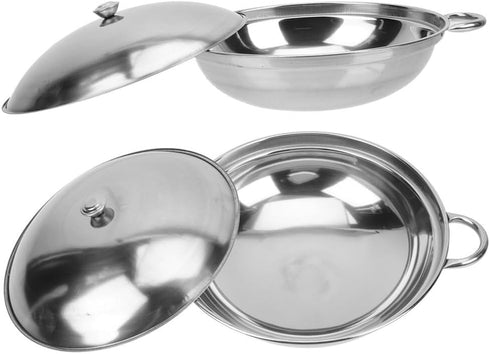 Kichvoe Stainless Steel Wok Pan with Lid 2pcs Double Handle Everyday Pan Nonstick Frying Pan Shabu Pot Seafood Cookware Fits All Stoves for Home O...