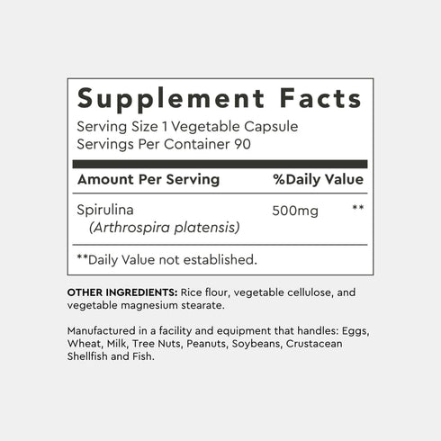 Alaya Naturals - Pure Spirulina Capsules - Made with Earthrise Spirulina, Blue Green Algae Superfood - Non-GMO & Vegan - 500 mg, 90 Capsules...
