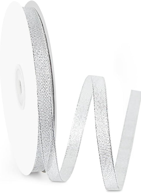 3/8" Width x 50 Yards Metallic Glitter Ribbon with Spool, Silver Glitter Ribbon Perfect for Gift Wrapping, Festival Decoration, Wedding, Christmas...