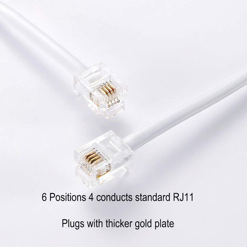 Telephone Extension Line Cord Cable Wire, Land Phone line, White, 25ft, Standard RJ11 Plugs...