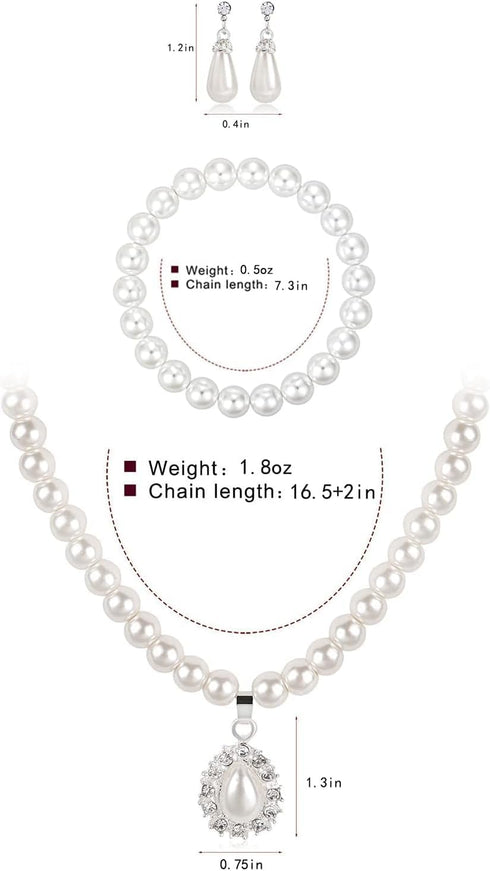 CSIYANJRY99 Pearl Necklace and Earring Set Faux Pearl Prom Jewelry Sets for Women Imitation Beaded Pearl Necklace Bracelet Stud Earrings for Women...