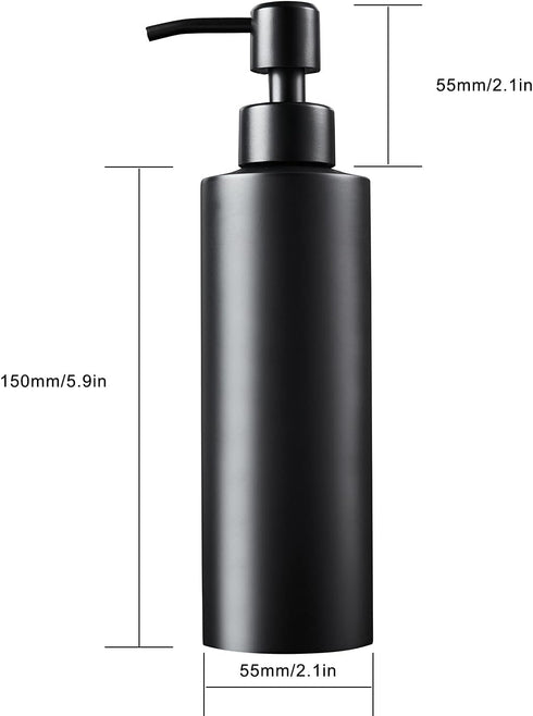 Soap Dispenser, Matte Black with Funnel and Non-Slip Coaster 304 Stainless Steel Metal Pump Hand Sanitizer Bottle for Bathroom, and Kitchen (12oz/...