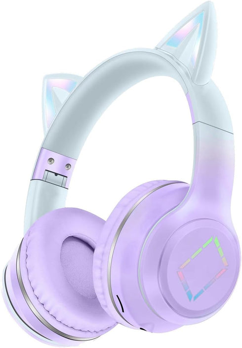 Kids Bluetooth Headphones,Cat Ear LED Light Child Wireless Headphones with Mic,Adjustable Headband,TF Card,Foldable Bluetooth Stereo Over-Ear Kids...