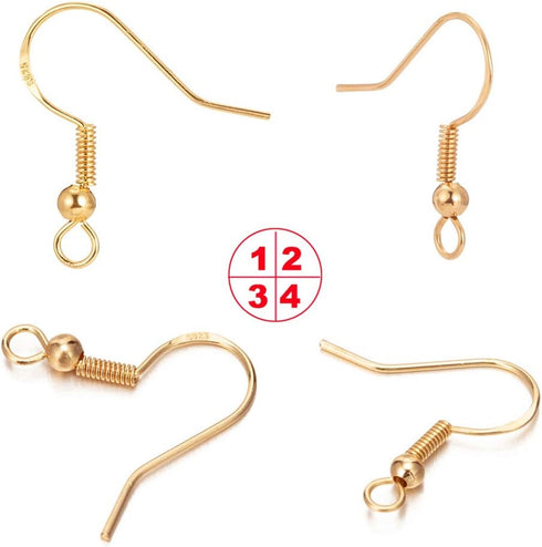 Earring Hooks for Jewelry Making - 120 pcs/60 Pairs Hypoallergenic 14K Gold Ear Wires Fish Hooks for Jewelry Making, Jewelry findings Parts with 1...