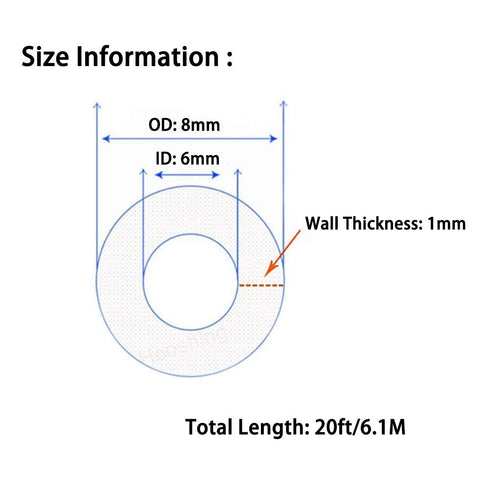 Hooshing Silicone Tubing 6mm ID x 8mm OD 20 Ft Food Grade Flexible Pure Silicone Rubber Plastic Tubing Hose High Temp for Water Pipe Home Brewing ...